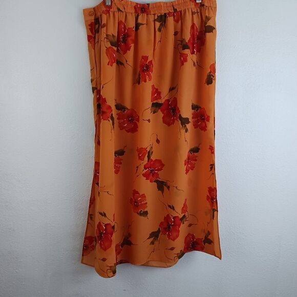 Indulgence Floral.print orange open side Maxi skirt size 2X - Picture 5 of 5